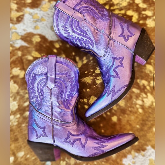 Shoes - Southern Fried Chics Purple Metallic Cowboy Booties